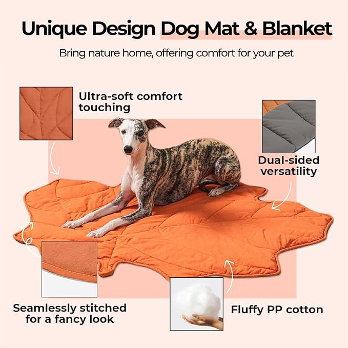 Dog Blanket Mat for Dogs Cats, 40_46" Leaf Design Pet Blankets Cover Machine Washable Double-Sided for Bed Couch Sofa Floors Furniture Protection, Maple Red
