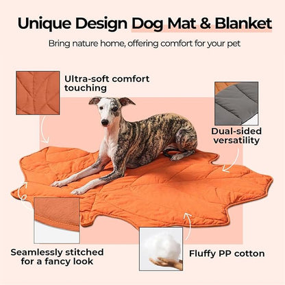 Dog Blanket Mat for Dogs Cats, 40_46" Leaf Design Pet Blankets Cover Machine Washable Double-Sided for Bed Couch Sofa Floors Furniture Protection, Maple Red