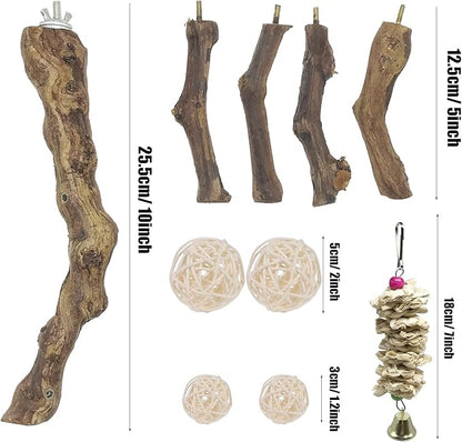 Allazone Bird Perch Natural with Chewing Toys Natural Grapevine Bird Stand Grape Stick Natural Bird Parrot Perch Standfor Parrots, Parakeets Cockatiels, Conures, Macaws, Love Birds (Style 1)