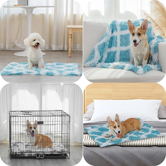 PJYuCien Fluffy Fleece Calming Pet Throw Blanket, Super Soft and Warm for Indoor Cats and Dogs, Small 16 * 24", Machine Washable, Blue Diamond Pattern, White Puppy Blanket