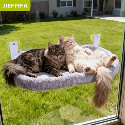 Cat Window Perch with Strong Suction Cups, 55lbs Hold Weight Tested, Foldable Cat Window Hammock Bed with Breathable Mesh, All-Season Lounger for Medium Small Cats to Bird Watch & Sunbathe (Grey, XL)