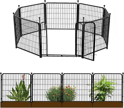 24 in(H) Decorative Garden Fences with Gate, 8 Panels Total 15.7 ft(L) Heavy Duty Iron Animal Barrier Fence for Yard,Suitable for Indoor Pet Fence Or Outdoor Dog Fencing, Garden Border Fence