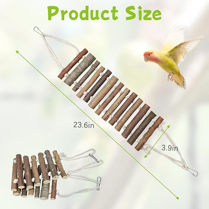 BNOSDM Wooden Bird Rope Ladders 2 Pcs Birds Ladder Bridge Toy Parrot Cage Ladder Parakeet Swing Suit for Budgie, Lovebird, Conure, Cockatoo, Finch