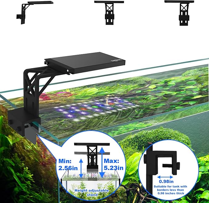 SEAOURA Clip On Aquarium Light for Plants-24/7 Cycle Fish Tank Light with Timer, Full Spectrum+7 Colors Mode, Auto On/Off, Adjustable Brightness and Height, 12W (7inch for 7-12 inch Tank)