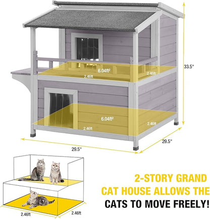 Aivituvin Cat House Indoor 2 Story Feral Cat Shelter for Winter Outdoor Large Size Cat Enclosure for Multiple Cats