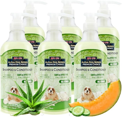 Alpha Dog Series All Stages Natural Dog Shampoo and Conditioner Set with Aloe Vera pH Balanced Dog Grooming Shampoo and Conditioner for Dogs, Tear-Free Moisturizing Dog Shampoo, 26.4 Oz (Pack of 6)