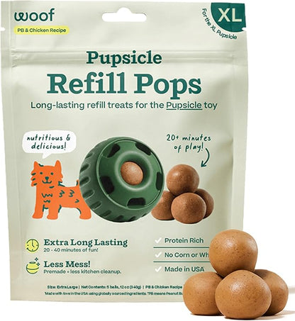 WOOF Pupsicle Refill Pops, Delicious Long Lasting Dog Treats, Pre-Made Pupsicle Refills for Dogs, Wholesome Ingredients, Low-Mess Chicken Pet Treats - XL Pops - 5 Count