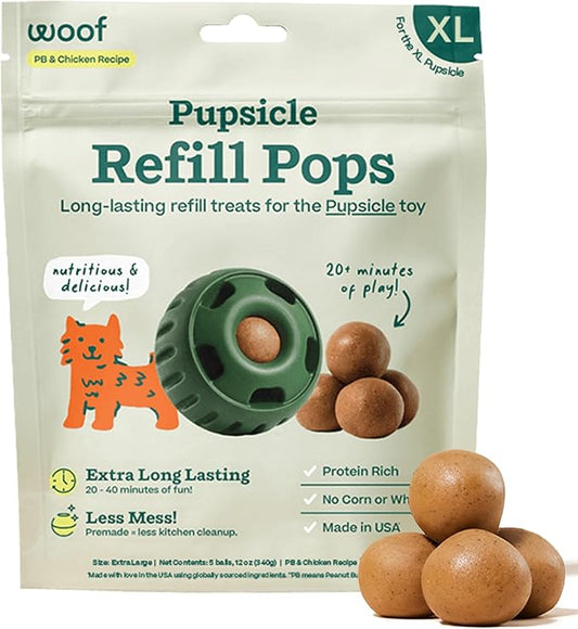 WOOF Pupsicle Refill Pops, Delicious Long Lasting Dog Treats, Pre-Made Pupsicle Refills for Dogs, Wholesome Ingredients, Low-Mess Chicken Pet Treats - XL Pops - 5 Count