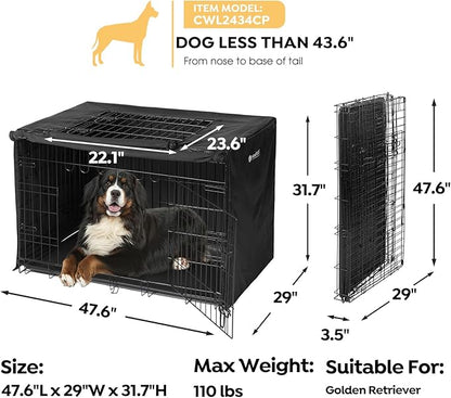 Veehoo 48 inch Dog Crate for Large Dogs with Three Doors & Cover-Metal Wire Dog Cage Kennels & Houses for Puppy&Cat, Indoor Outdoor Collapsible Metal Contour Dog Crate Kennels Kit with Removable Tray