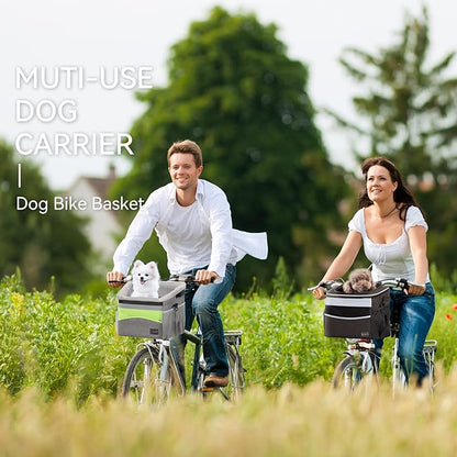 Petsfit Dog Bike Basket, Dog Booster Car Seat, Dog Car Seat for Small Dogs/Cats/Puppies with Safety Rope/Reflective Strips/Two Side Storage Pockets (Grey)