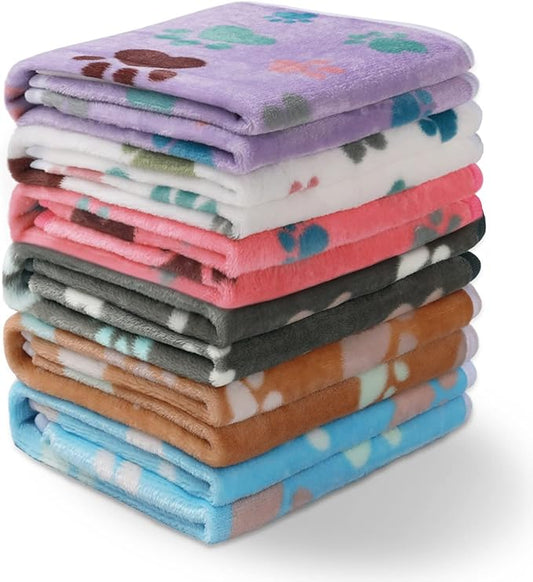 1 Pack 6 Blankets Dog Cat Soft Fluffy Fleece Pet Blanket Warm Cute Print Design Puppy Kitten Blanket Doggy Paw Small(23"x16")
