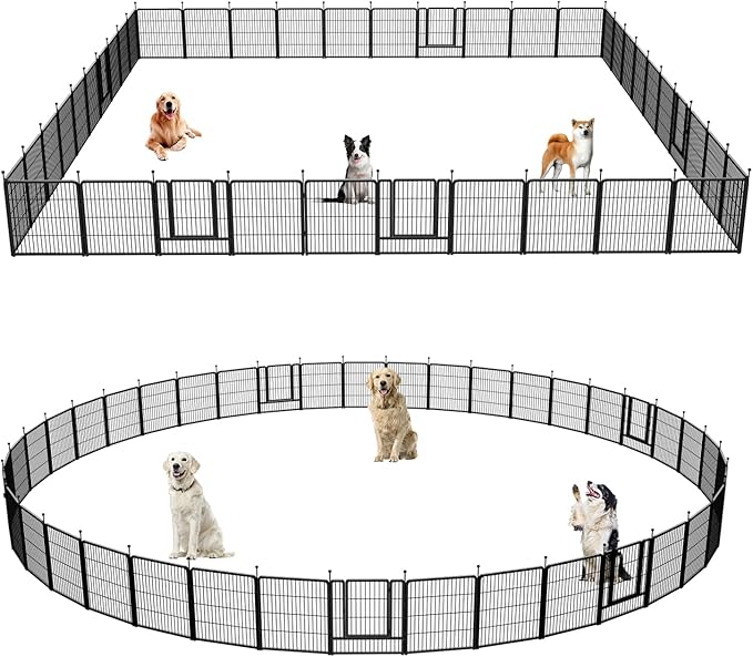 Dog Playpen,Portable Outdoor Dog Fence, Dog Playpen for Large/Medium/Small Dogs, Dog Fences for The Yard,with Doors Foldable Metal (40 Panels, 45 inch)