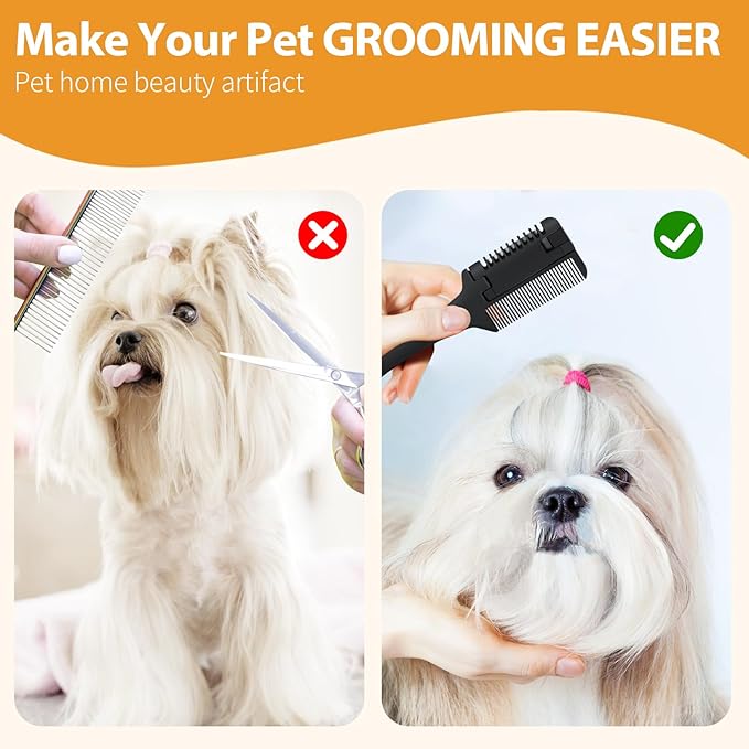 2-in-1 Pet Grooming Comb for Dogs and Cats - 2 Combs with 20 Extra Blades for Trimming and Grooming
