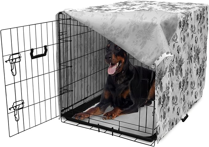 Ambesonne Black and White Dog Crate Cover, Vintage Floral Pattern Victorian Classic Royal Inspired New Modern Art, Easy to Use Pet Kennel Cover for Medium Large Dogs, 42 Inch, Black and White