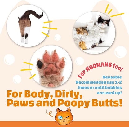 Mr. Tom's Magic Towel - Pet Wipes for Cats - Rinse-Free Compressed Shampoo Towel for Cats and Dogs - Non-Toxic, Re-usable, pH-Balanced, Omega 3 Fish Oil Cat Shampoo - 10 Towel Pieces