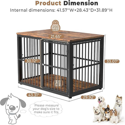 43'' Dog Crate Furniture with 3 Doors, XL Wooden Crate End Table Heavy Duty Indoor Puppy Cage for Medium to Large Dogs, Multiple Units Can be Combined