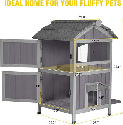 Aivituvin Outdoor Cat Houseï¼_wo-Story Feral Cat Shelterï¼_eatherproof Cat Enclosure for Winter with Escape Doors