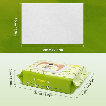 Unscented Hypoallergenic Pet Wipes - Deodorizing Cleaning Wipes for Dogs & Cats, Alcohol-Free & pH Balanced, Thick & Large Wipes for Paws, Body, Bum & Face, 80 Count