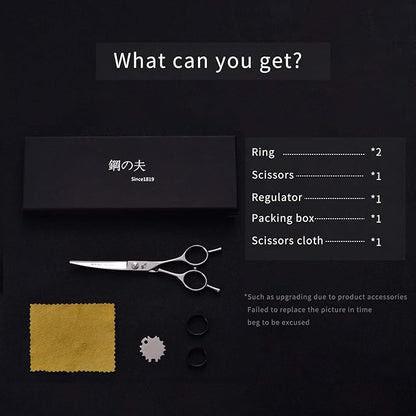 6" Hair Cutting Scissors Professional Curved Grooming Scissors for Small Dogs Cat & Hairstyle Barber Haircut Shears Japanese Stainless Steel Silent Adjustable Tension Removable Soft Ring
