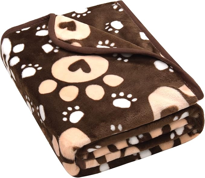 Dog Blanket, Soft Fleece Dog Blankets for Large Dogs, Fluffy Flannel Pet Cat Puppy Blanket Mat Cover for Bed Couch, Cute Paw Print Throw Blanket for Dogs, Brown 60"X50"
