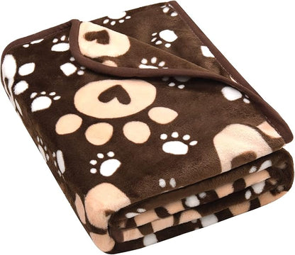 Dog Blanket, Soft Fleece Dog Blankets for Large Dogs, Fluffy Flannel Pet Cat Puppy Blanket Mat Cover for Bed Couch, Cute Paw Print Throw Blanket for Dogs, Brown 60"X50"