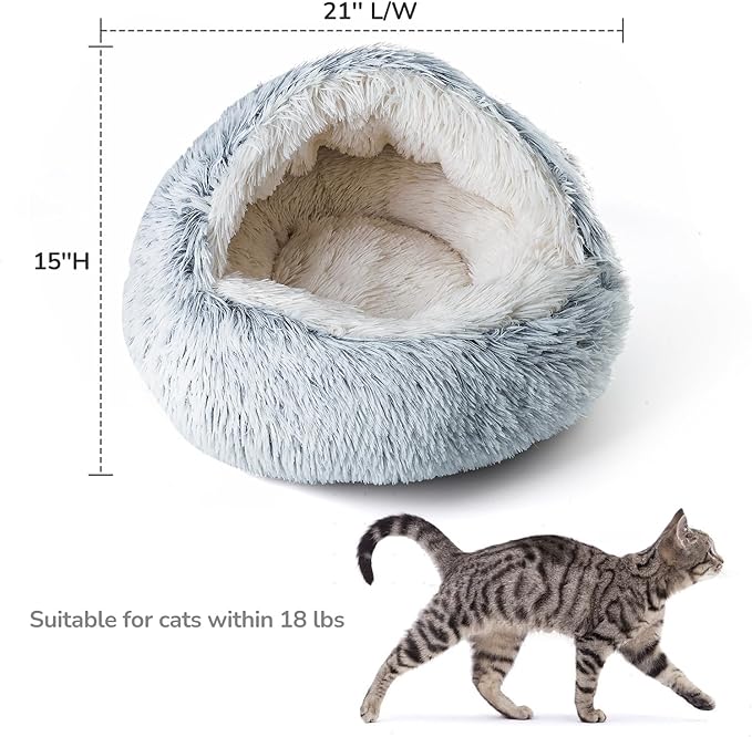 CATISM Cozy Cat Pod - Plush Hooded Cat Bed Cave, Self Warming, Removable Washable with Non-Slip Bottom