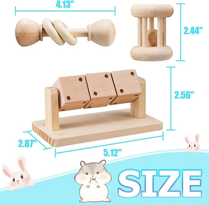 3 Pcs Wooden Hamster Enrichment Toys, Guinea Pig Chew Toys for Syrian & Dwarf Hamsters,Rabbits, Gerbils, Rats, Chinchillas, Small Animals Playing Teeth Grinding Indoor Outdoor