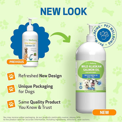 Pet Wellbeing Wild Alaskan Salmon Oil for Dogs - Wild-Caught, Cold-Processed, Daily Omega-3 Fish Oil for Healthy Coat and Skin, Joint Mobility and Strength - EPA, DHA - 16 fl oz (473 ml)