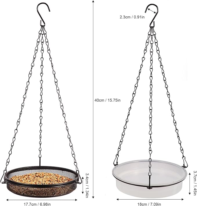 2-in-1 Set Hanging Bird Feeder and Bath for Outdoor, Small Metal Tray Perfect for Attracting Bird