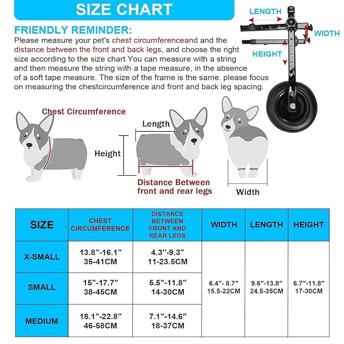 New Adjustable Small Dog Wheelchair for Back Legs, Walking Pets Dog Wheelchair, Doggy Wheelchair with Disabled Hind Legs, Mobility Aids for Small Pets Hind Limbs, Dog Carts with Wheels,Light Weight,XS