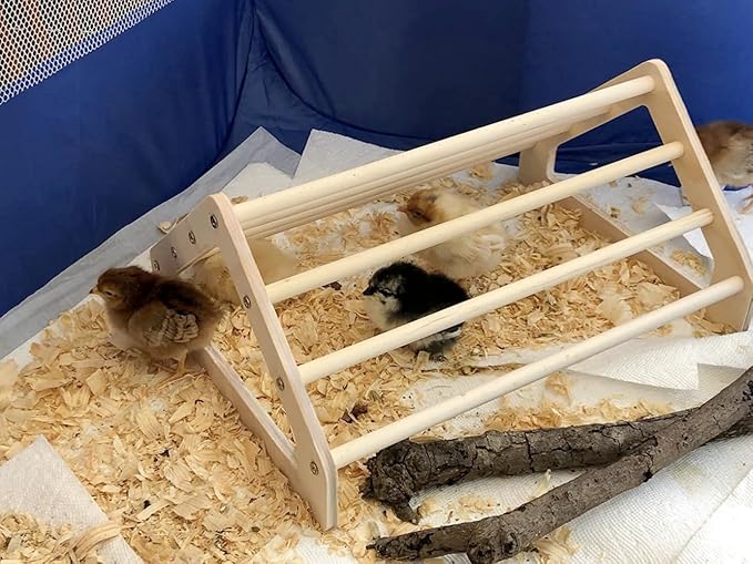 Chick Perch Chicken Coop Toys and Accessories,Chick Roosting Bar,Brooder for Baby Chicks,Strong Wooden Bird Perch. (Style 2, 14.4" x 10.7" x 6.7)