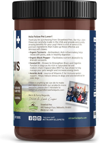 Strawfield Pets Hip + Joint Chews for Dogs Advanced Dog Joint Supplement with Glucosamine Tasty Healthy Mobility Treats Bacon Flavor 120 Count