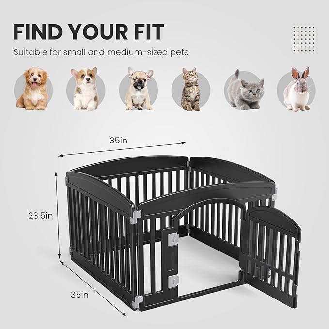 Dog Playpen 4-Panel 24" | Safe & Secure Indoor/Outdoor Pet Fence | Folding & Portable |35 x 35 x 24IN, Ideal for Small to Medium Dogs | Easy to Clean ï¼_lackï¼