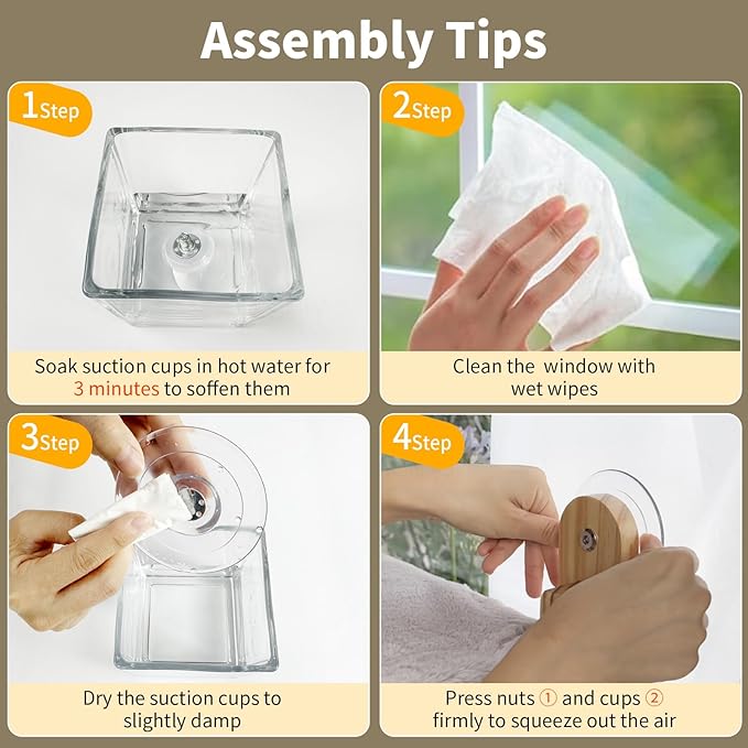 Cat Window Perch, Cordless Foldable Cats Hammock Bed with Wooden Frame Suction Cups, Removable Soft Cover Windowsill Seat for Indoor Cats Pet Shelf (20X11 inch)