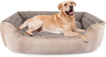 JOEJOY Rectangle Dog Bed for Large Medium Small Dogs - Washable Orthopedic Sofa Bed, Soft Breathable Puppy & Pet Cuddler, Durable Calming Dog Bed with Anti-Slip Bottom, Multiple Sizes, Beige