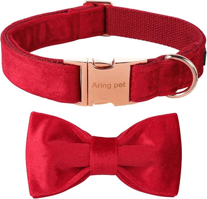 ARING PET Bowtie Dog Collar,Velvet Dog Collars with Removable Bowtie, Christmas Adorable Dog Collar, X-Small.
