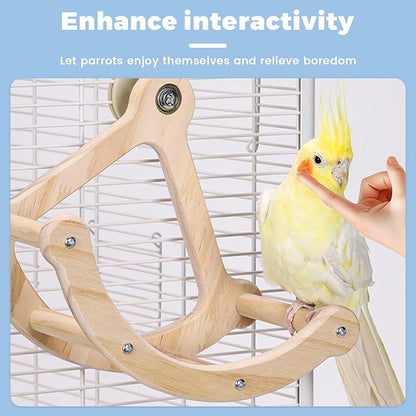 Bird Perch Toy, Interactive Rocking Parakeet Perch, Wooden Exercise Wheel for Cockatiels, Puzzle Enrichment Toy for Parrots, Bird Cage Accessories for Budgies & Conures(Pirate Ship)