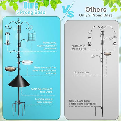 Bird Feeding Station Kit, 87 Inches Bird Feeder Pole, Premium Feeder Hanging Kit with Metal Suet, Water Bowl, Mesh Tray and Squirrel Baffle