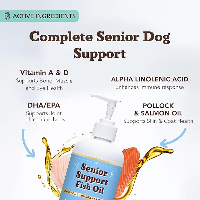 Natural Dog Company Omega 3 Fish Oil for Senior Dogs Supplement – Support Mobility, Skin, Coat, Heart & Brain, with Turmeric, Salmon & Fish Oil for Aging Dogs, Liquid Canine Supplement, 16oz