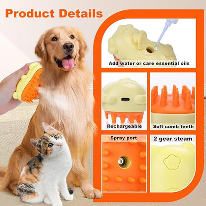AIERSA 2024 New Upgrade Steam Cat Brush with 2 Gear Steam,3 In 1 Cat Steam Brush,Steam Brush for Cats, Steamy Pet Brush for Massage,Removing Loose Hair And Clean