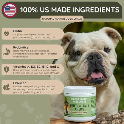 Asher House Wellness Dog Multivitamin Chews - Dog Vitamins and Supplements, Soft Chew for Pet Dogs with Probiotics, Flaxseed, Colostrum - Comprehensive Health Support from Puppy to Senior, 120 Chews