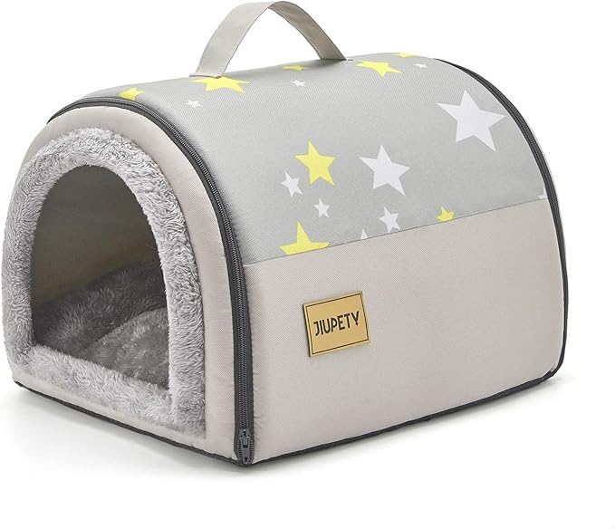 Jiupety Cozy Small Pet Dog House, 2 in 1 Puppy House, S Size for Cat and Puppy, Warm Cave Sleeping Nest for Cats and Dogs, S(15"×12"×11"), Up to 5.5 Lb, Grey