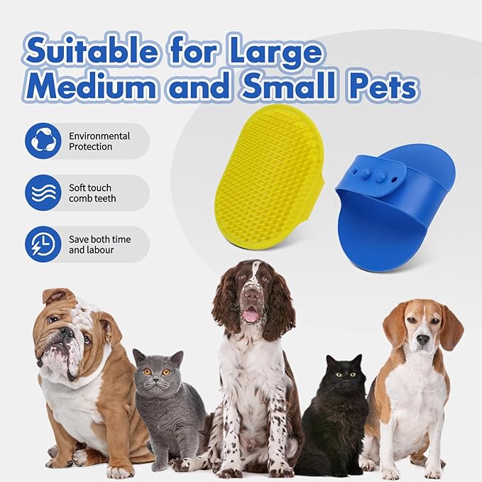 Dog Bath Brush with Grooming Supplies: Dog Brush for Short Haired and Long Haired Dogs, Silicone Brush with Ring Handle, Grooming Tools for Equigroomers, Breeders, and Dog Owners(Blue and Yellow)