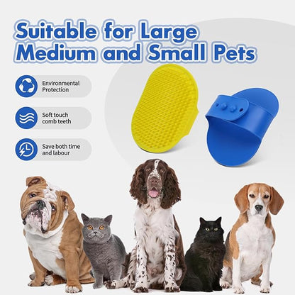 Dog Bath Brush with Grooming Supplies: Dog Brush for Short Haired and Long Haired Dogs, Silicone Brush with Ring Handle, Grooming Tools for Equigroomers, Breeders, and Dog Owners(Blue and Yellow)