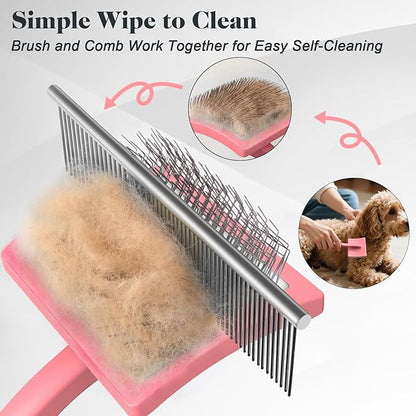 2PCS Slicker Brush for Dogs & Pet Comb,Professional Dog Grooming Brush (Goldendoodles,Poodles,Labradoodles) with Extra Long Pins to Effectively Remove Tangles, Knots and Mats (Light Pink Large)