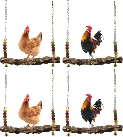 Chicken Bird Swing,Chicken Perch,Natural Wooden Swing Toys,Wood Stand for Chick,Safe and Relief of Stress,Chicken Coop Accessories,Coop Swing for Chicken Bird,Parrot,Hens (4pcs)
