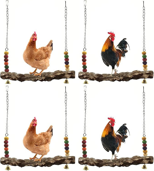 Chicken Bird Swing,Chicken Perch,Natural Wooden Swing Toys,Wood Stand for Chick,Safe and Relief of Stress,Chicken Coop Accessories,Coop Swing for Chicken Bird,Parrot,Hens (4pcs)