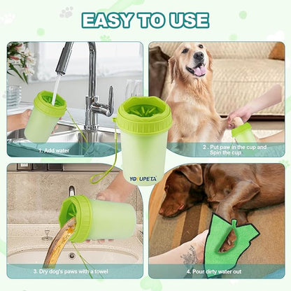Dog Paw Cleaner, Dog Paw Washer, Buddy Muddy Paw Cleaner,Medium Portable Silicone Pet Cleaning Brush Cup, Pet Foot Washer for Small Medium Breed Dogs, Free Towel, Green