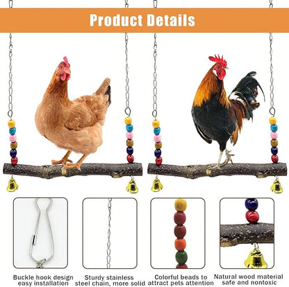 Chicken Bird Swing,Chicken Perch,Natural Wooden Swing Toys,Wood Stand for Chick,Safe and Relief of Stress,Chicken Coop Accessories,Coop Swing for Chicken Bird,Parrot,Hens (A)