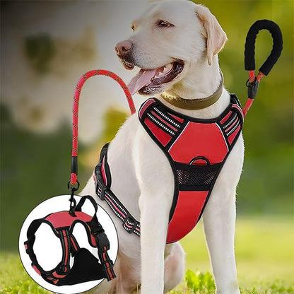 Dog Harness,Adjustable Soft Padded Dog Vest with 2 Leash Clips,No-Pull Pet Harness with 2 Snap Buckles,Reflective No-Choke Pet Oxford Vest for Small Medium Large Dogs (Red, L)